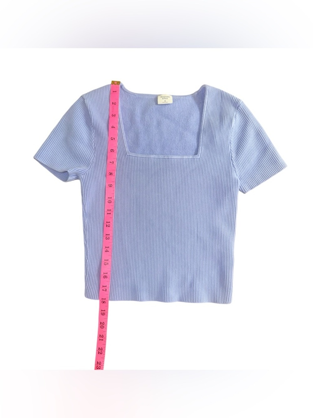 Abercrombie & Fitch Ribbed Square Neck Short Sleeve Top - Light Periwinkle - Picture 4 of 4
